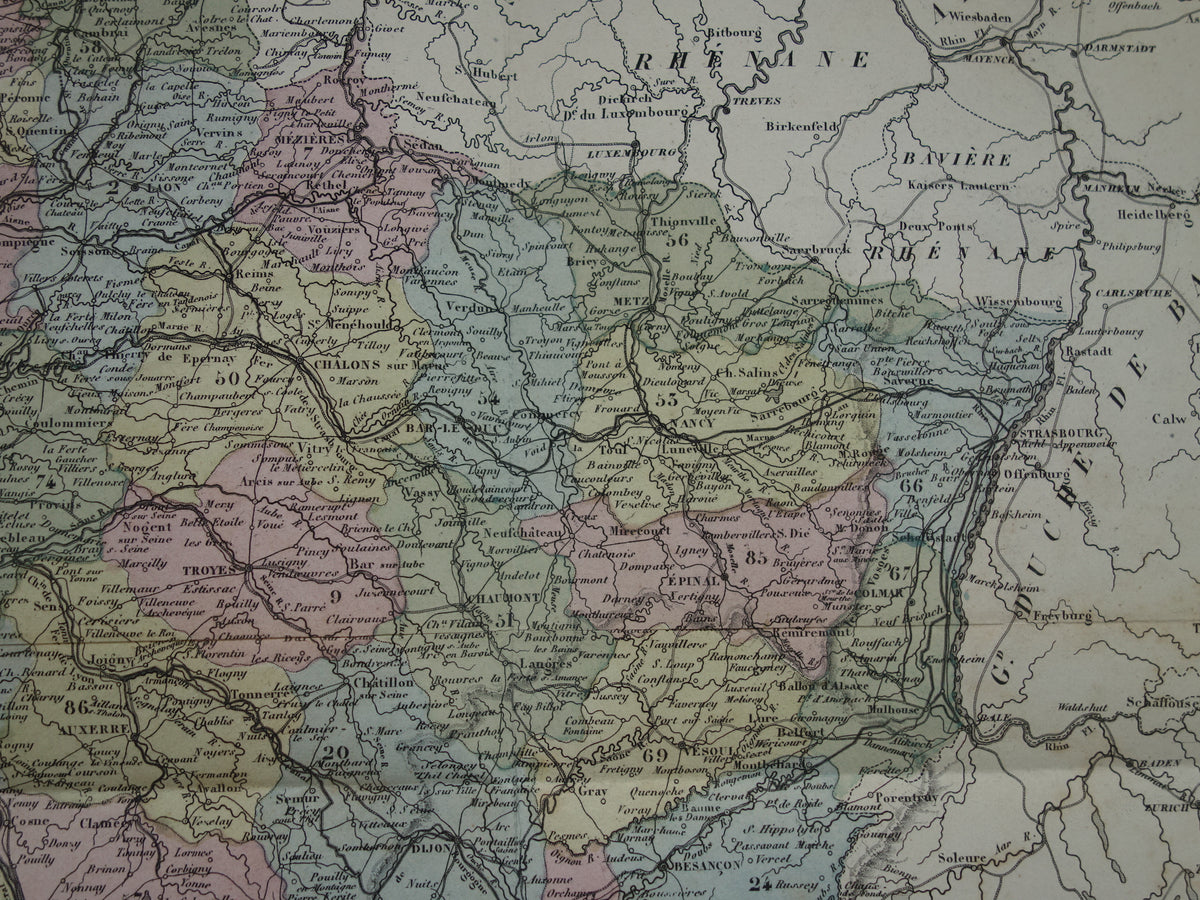 France antique map from 1870 DAMAGED original old map France departments