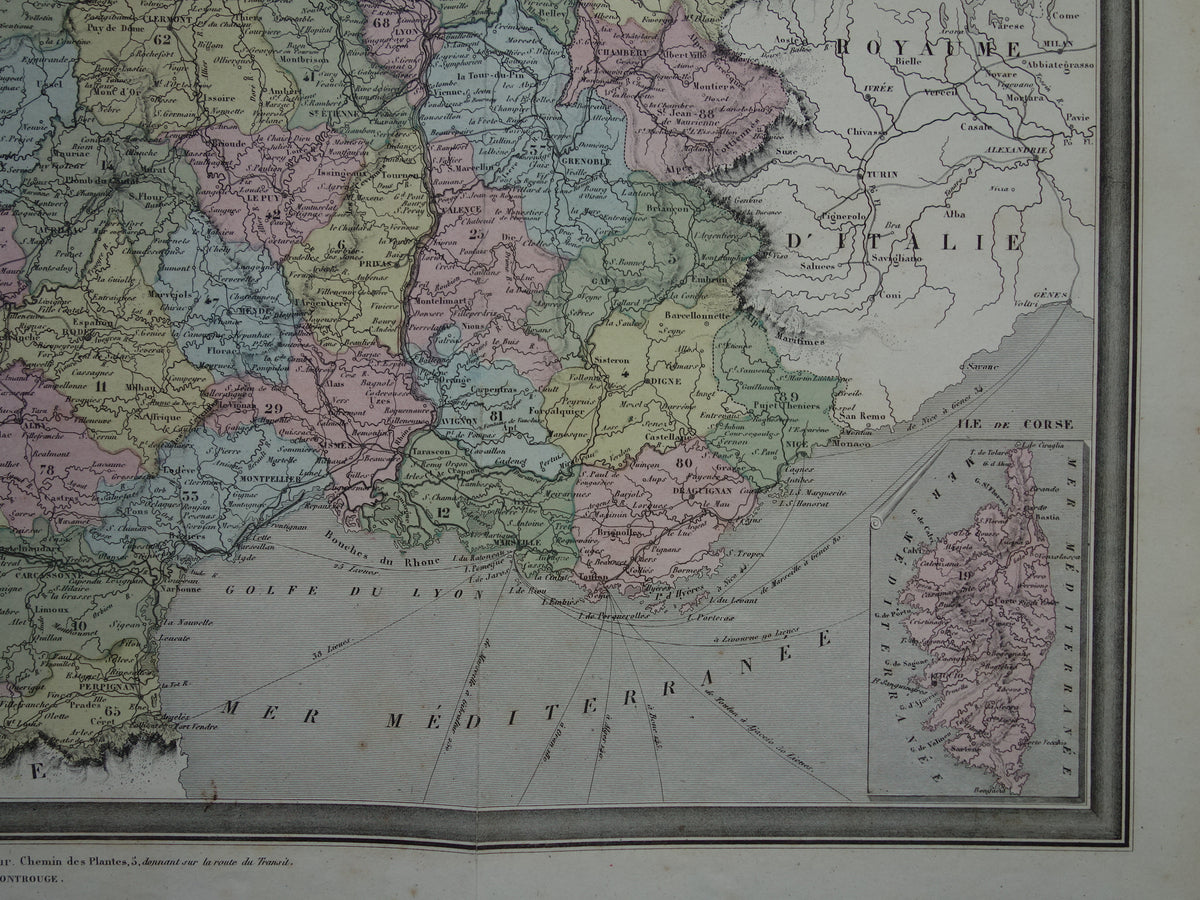 France antique map from 1870 DAMAGED original old map France departments