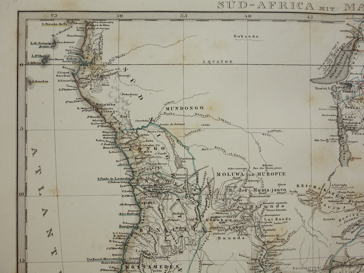 Antique map of Africa in 1868 Large original 165+ year old map of South Africa Madagascar Angola Namibia Botswana Tanzania Congo Mozambique Zambia Livingstone Andersson route