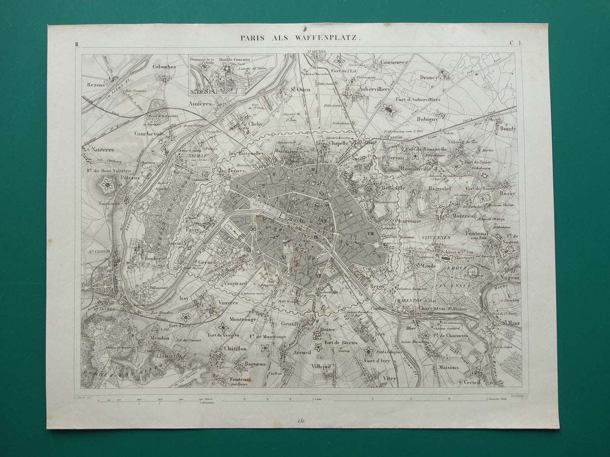 Old Map of Paris 175+ Year Old Antique Map of Paris with Forts from 1849 Original Vintage Maps