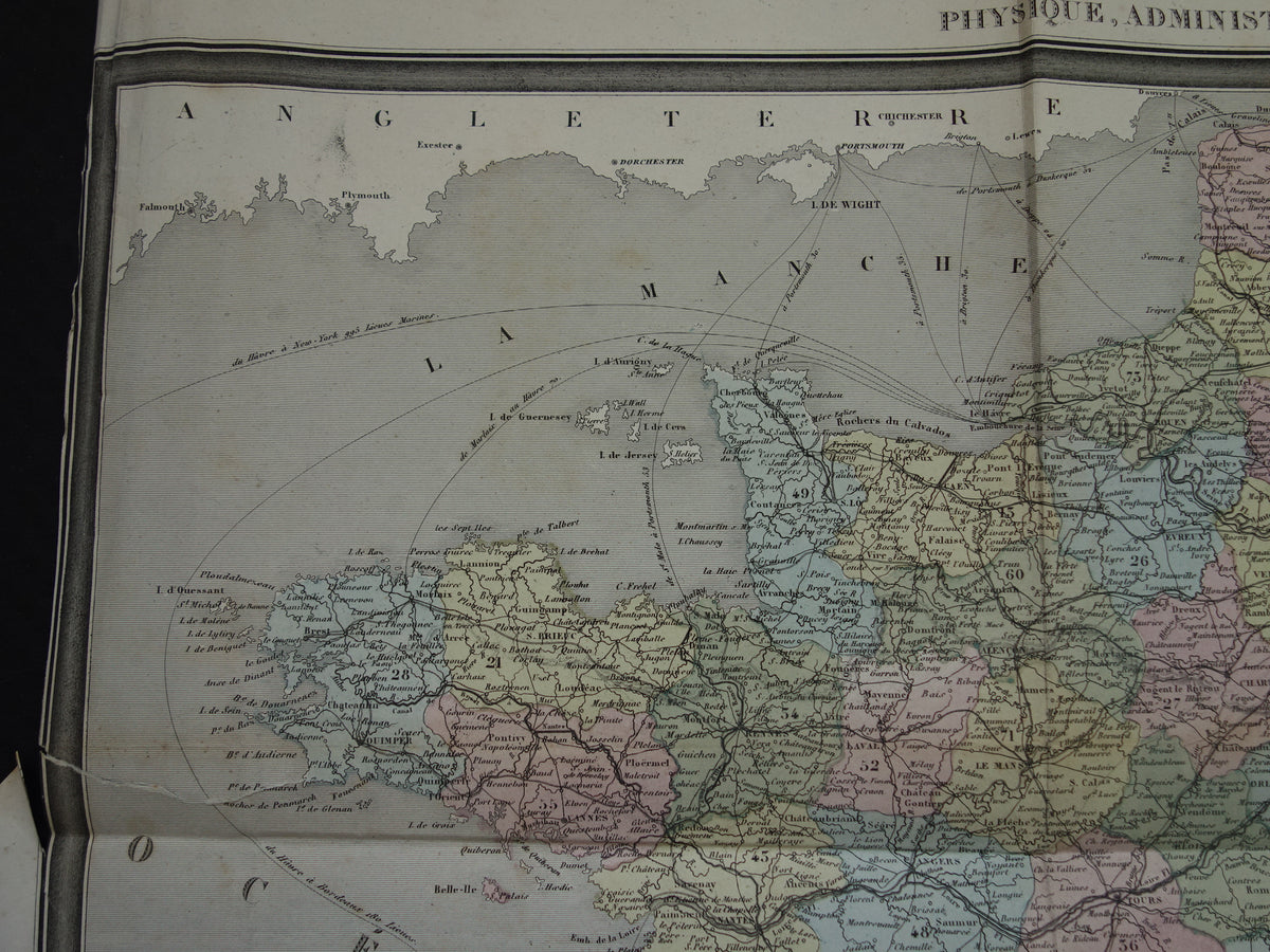 France antique map from 1870 DAMAGED original old map France departments
