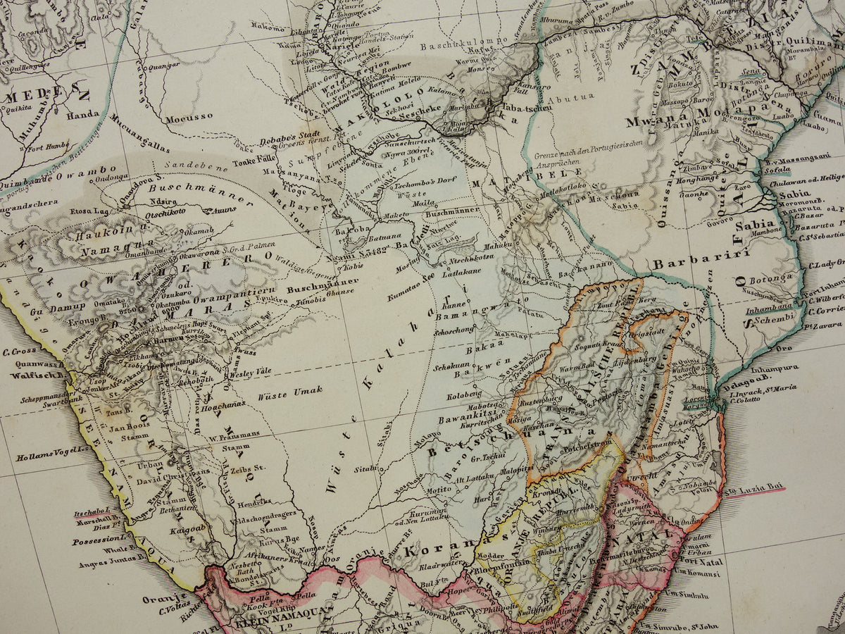 Antique map of Africa in 1868 Large original 165+ year old map of South Africa Madagascar Angola Namibia Botswana Tanzania Congo Mozambique Zambia Livingstone Andersson route