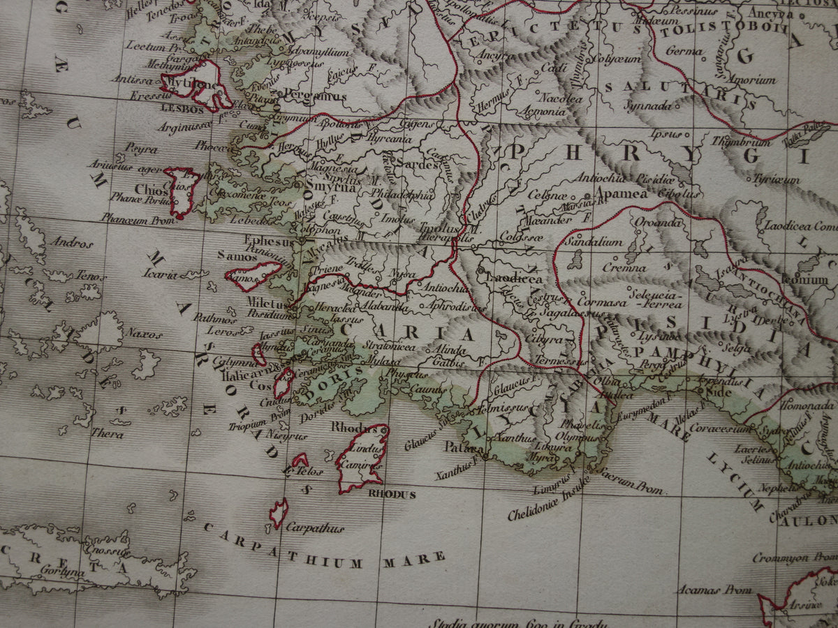 Asia Minor old map of Asia Minor in classical antiquity from 1832 - original antique hand-colored map Turkey