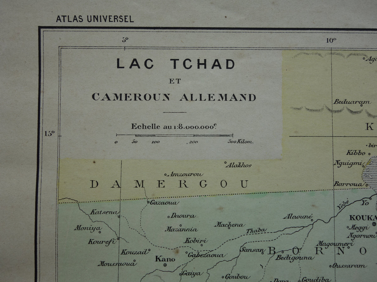 Old map of German Cameroon 1896 original antique map Lake Chad Africa vintage maps Chad Lake Chad