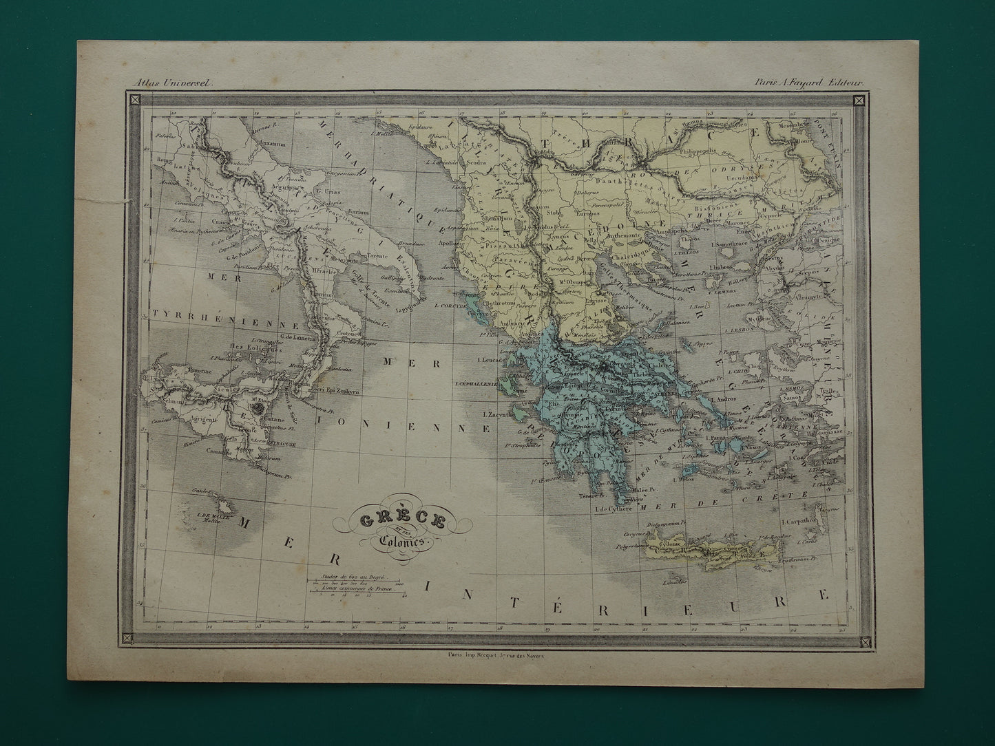 GREECE in Antiquity - Antique Map of Greece 140+ Year Old French Hand-Colored Map Athens Sparta