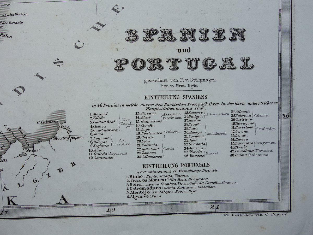 SPANIEN Alte Landkarte von Spanien und Portugal aus dem Jahr 1868, originale antike Landkarte mit Jahreszahl