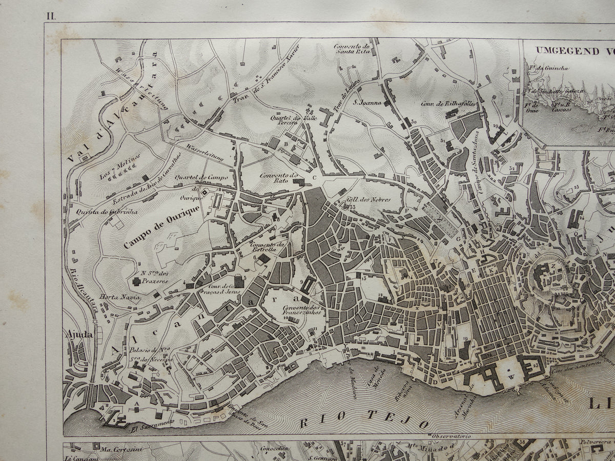 Lissabon en Napels oude kaart Antieke plattegrond Lisboa Napoli uit 1849 vintage kaarten
