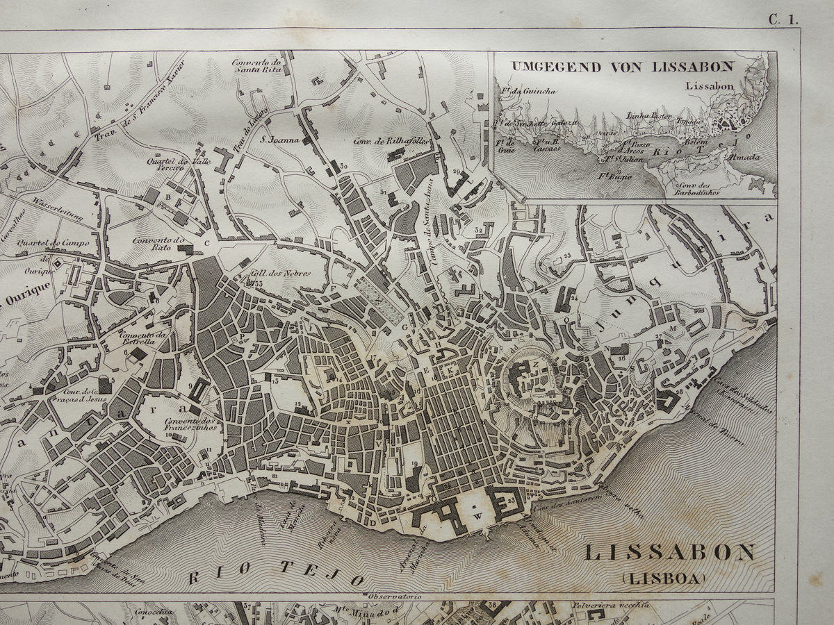 Lissabon en Napels oude kaart Antieke plattegrond Lisboa Napoli uit 1849 vintage kaarten
