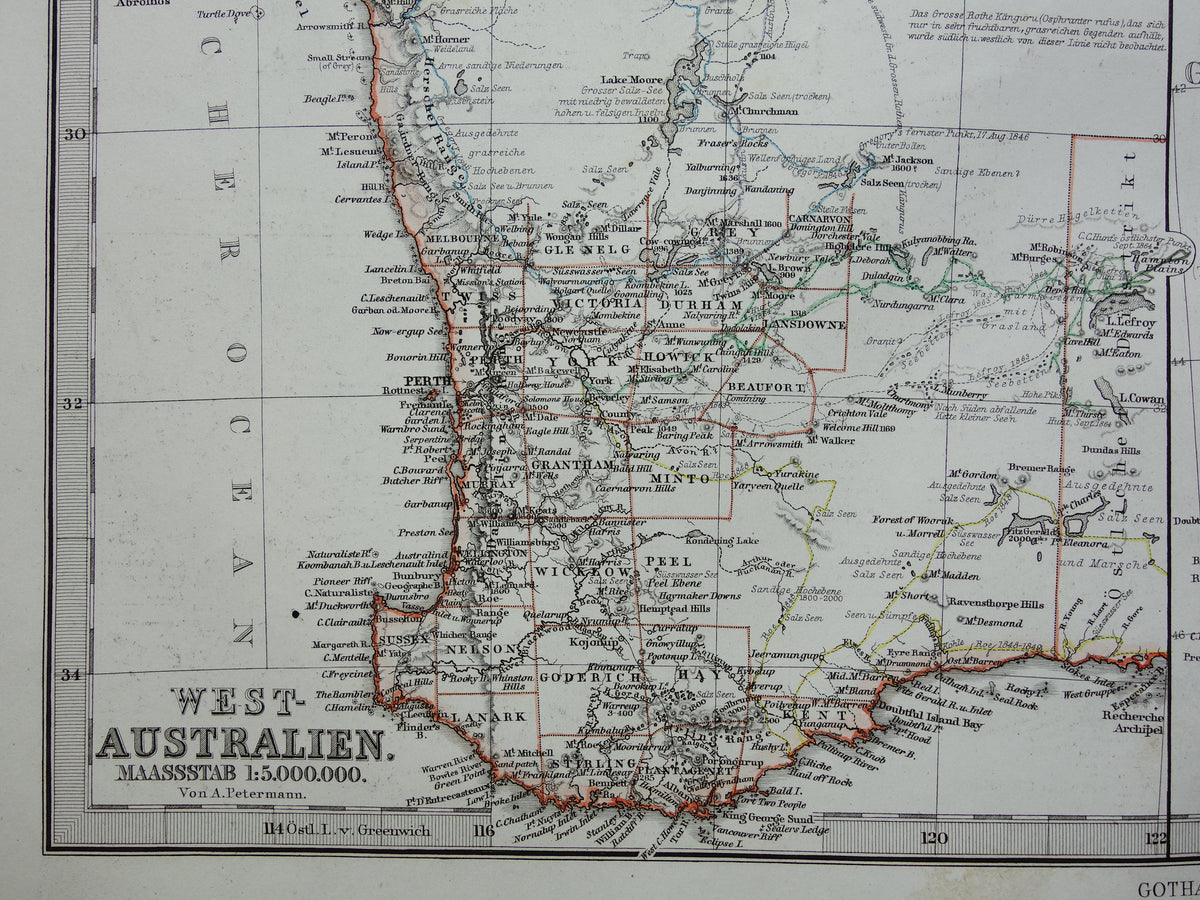 Nieuw-Zeeland oude kaart van NZ Australië en Tasmanië in 1868 originele antieke Duitse landkaart vintage landkaarten