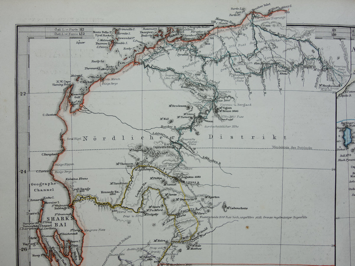Nieuw-Zeeland oude kaart van NZ Australië en Tasmanië in 1868 originele antieke Duitse landkaart vintage landkaarten