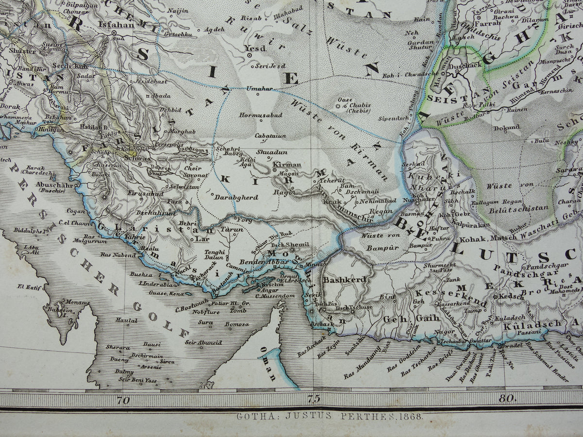Iran Persia antique map from 1868 original old map Turan Hormuz Caspian Sea