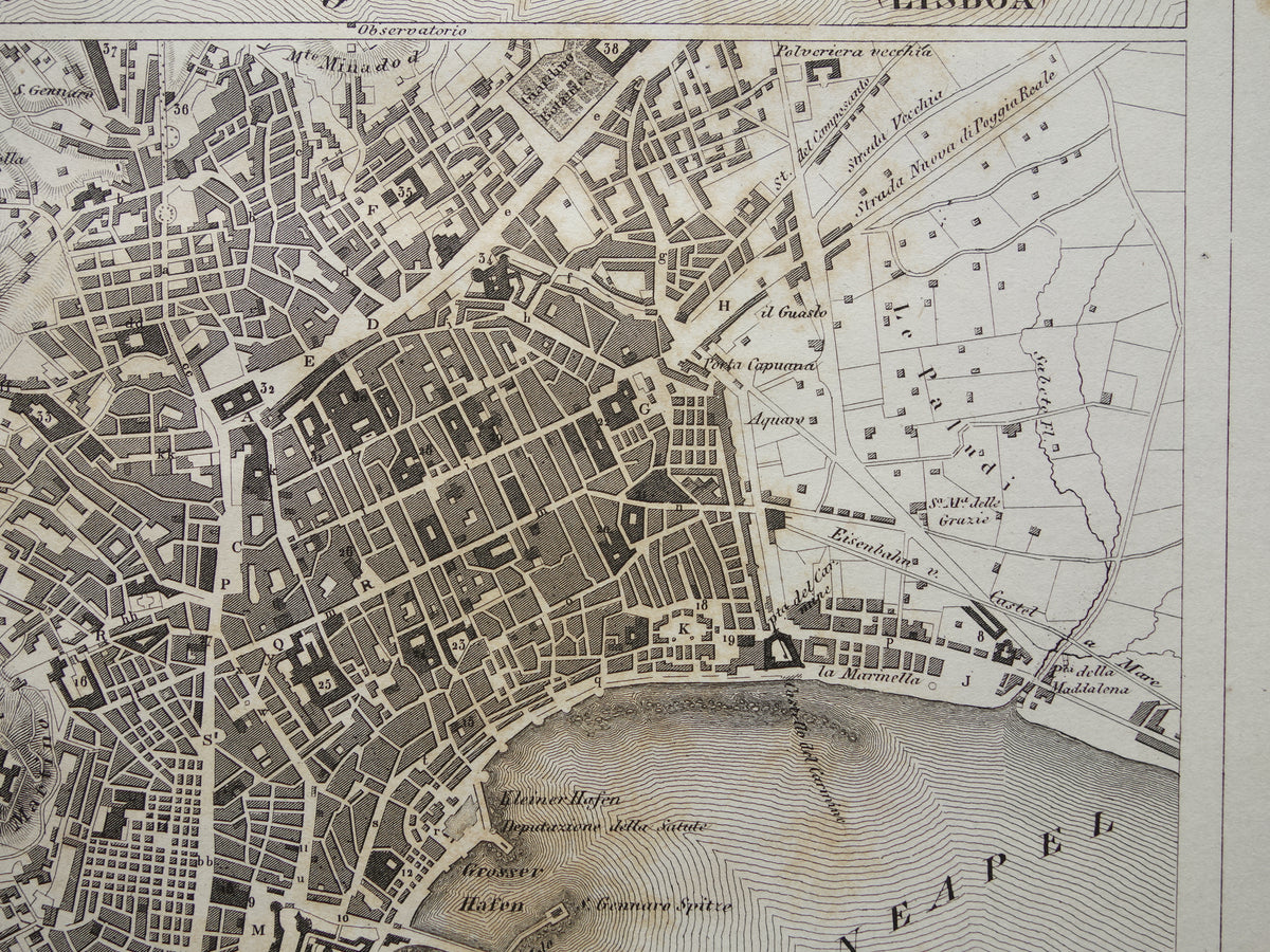 Lissabon en Napels oude kaart Antieke plattegrond Lisboa Napoli uit 1849 vintage kaarten