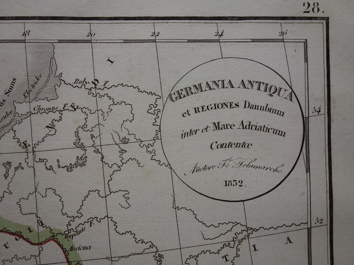 Germany old historical map of Germania in Roman times - 1832 original antique map central Europe in antiquity