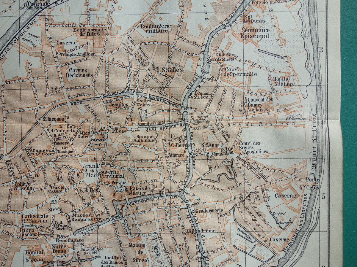 BRUGGE oude kaart van Brugge België uit 1910 kleine originele antieke plattegrond landkaart