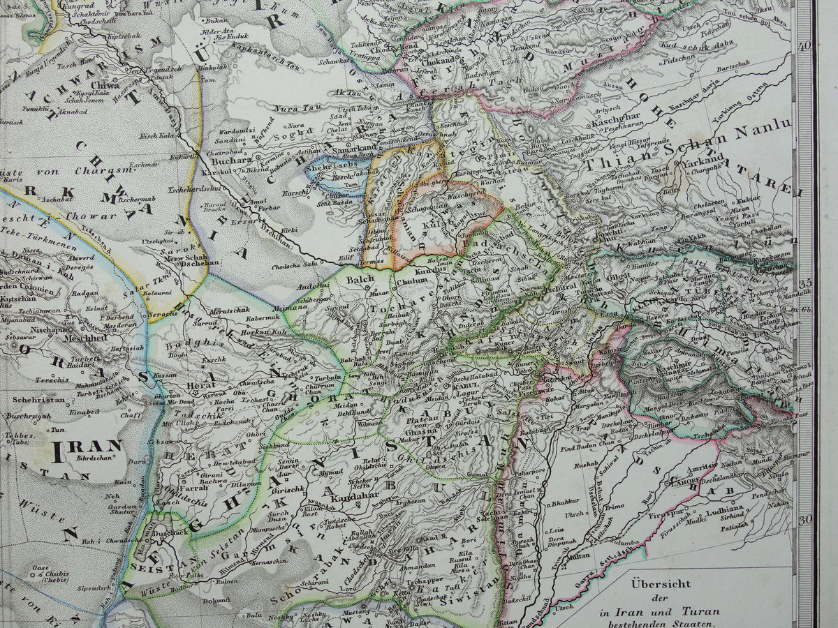 Iran Persia antique map from 1868 original old map Turan Hormuz Caspian Sea