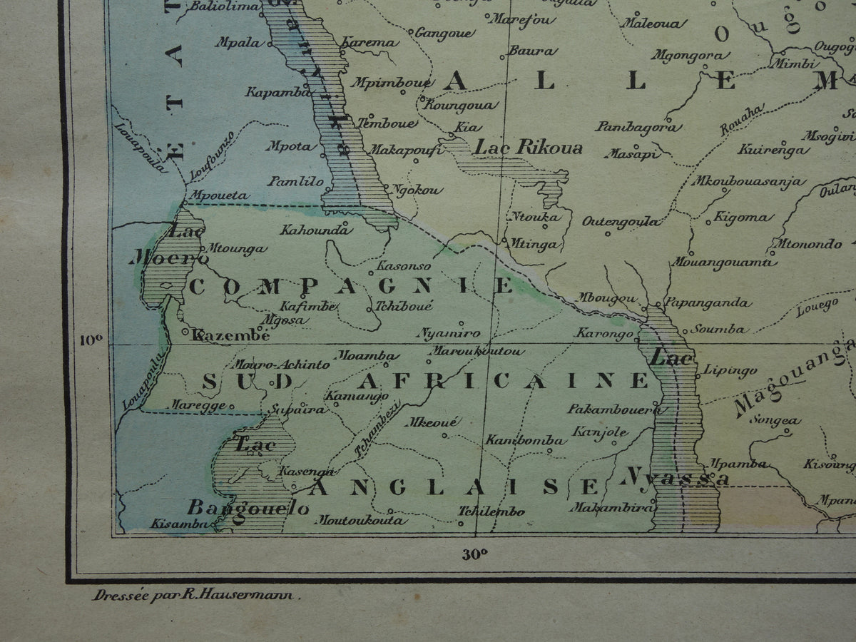 Old map of German East Africa 1896 original antique map Zanzibar Africa great lakes region Victoria lake Nyanza Kilimanjaro vintage maps Tanzania