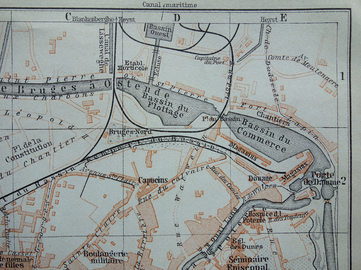BRUGGE oude kaart van Brugge België uit 1910 kleine originele antieke plattegrond landkaart