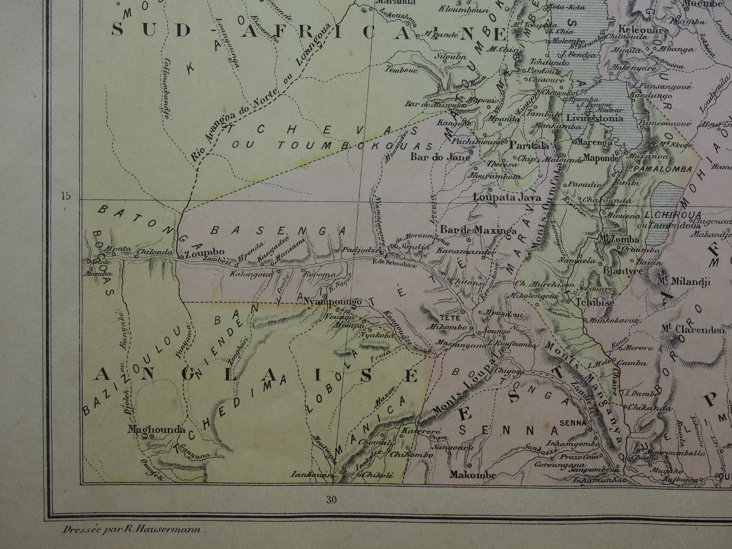 Mozambique Oude kaart van Mozambique Malawimeer uit 1896 antieke handgekleurde landkaart Lake Malawi