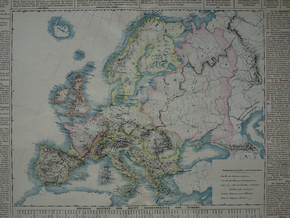 Orographische Karte von Europa, oder Beschreibung der Gebirgs-Systeme, Ketten und Landrucken, nebst der Bedeutung der vorzuglishsten Thaler, Haiden, Vorgebirge und Inseln von Europa Desjardins 1840