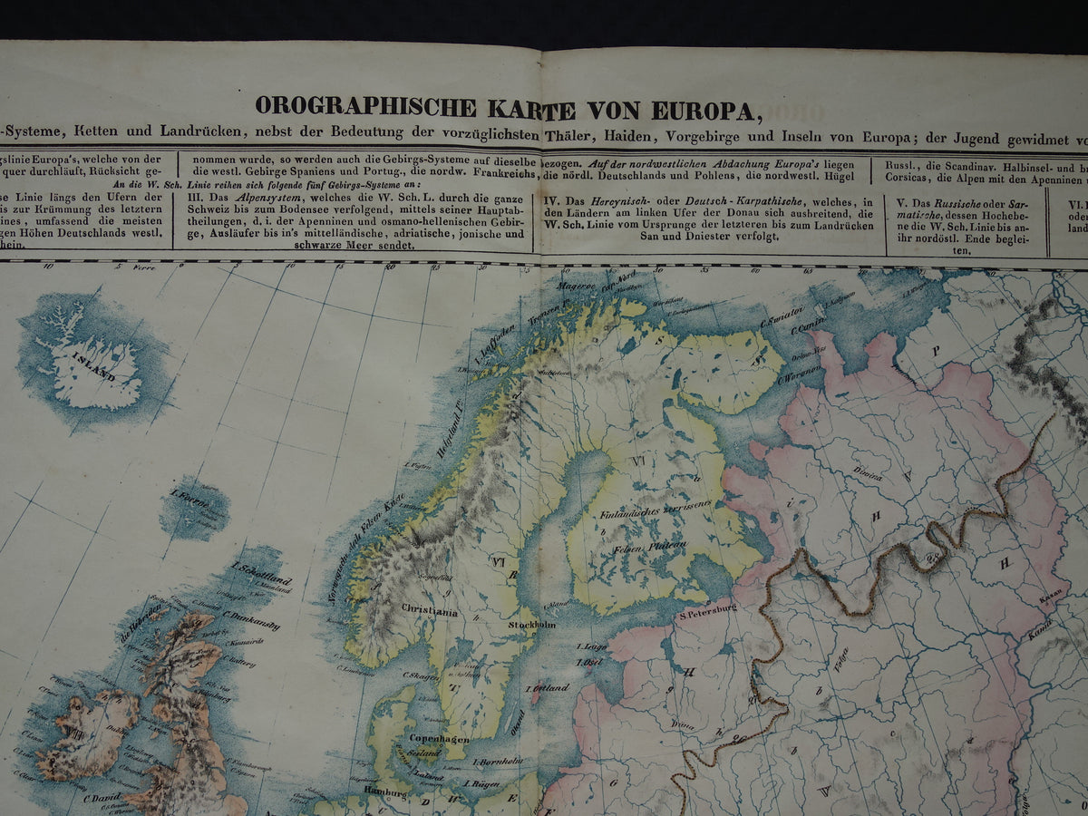 EUROPE large old map mountains of Europe from 1840 original antique map mountains European continent highest peaks Alps Carpathians vintage print