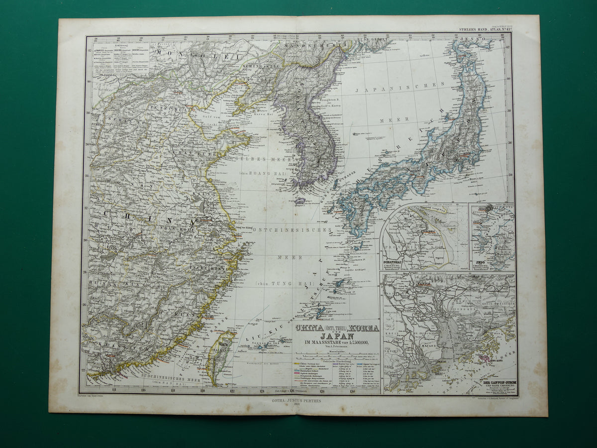Old map of Korea, China and Japan from 1868 Original antique map vintage poster with year