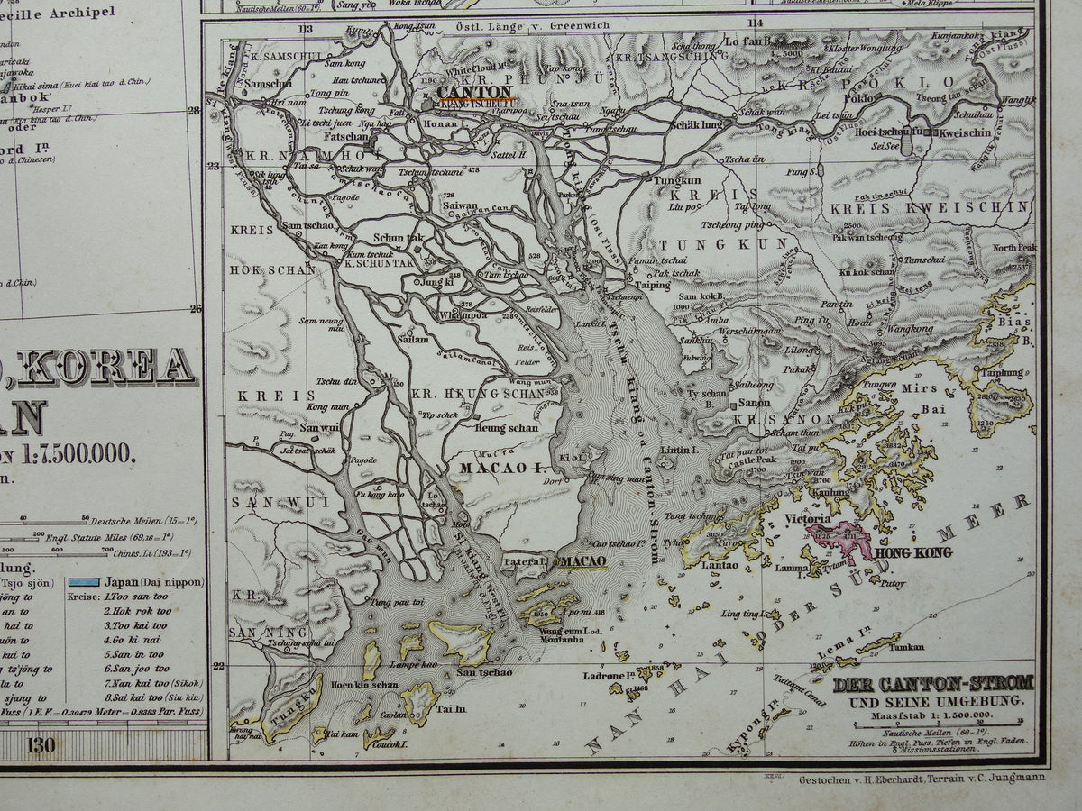 Old map of Korea, China and Japan from 1868 Original antique map vintage poster with year