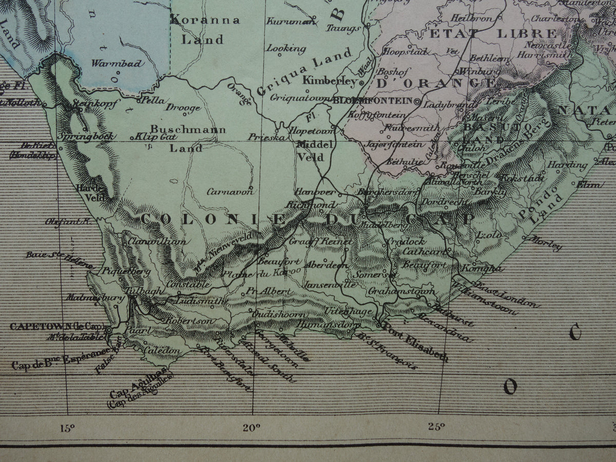 SOUTH AFRICA Old map of South Africa from 1896 antique hand-colored map Cape Colony Transvaal