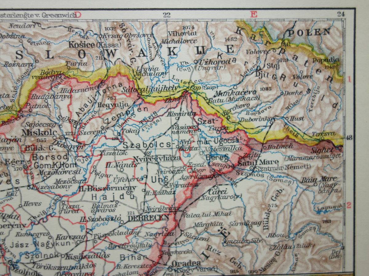 UNGARN alte Karte von Ungarn aus dem Jahr 1935 kleine originale Vintage-Landkarte aus den Niederlanden mit ethnographischer Karte