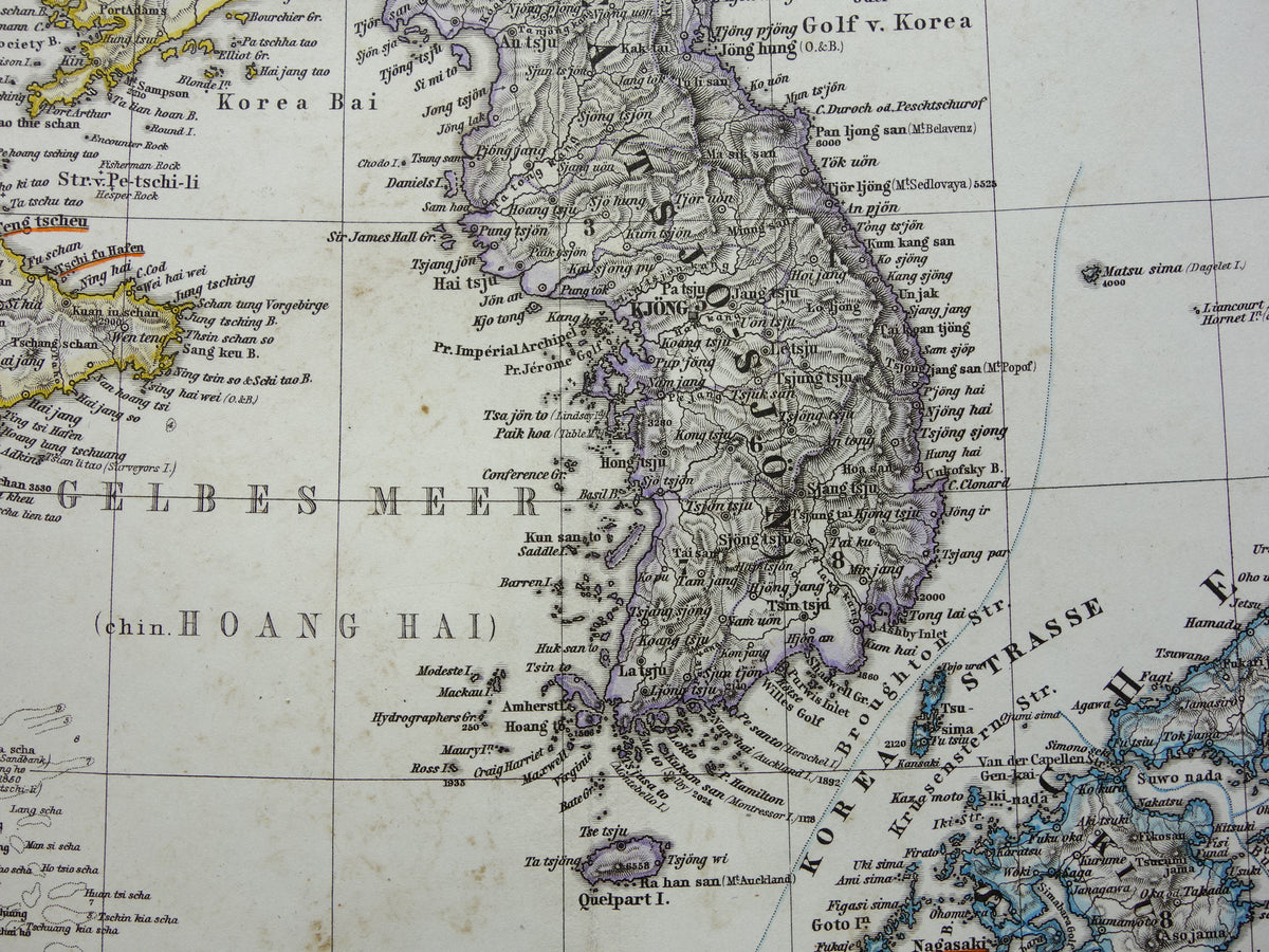 Old map of Korea, China and Japan from 1868 Original antique map vintage poster with year