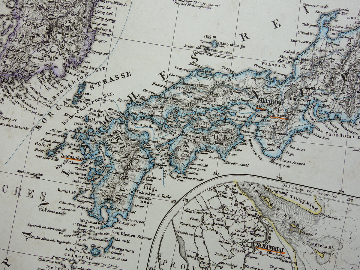 Old map of Korea, China and Japan from 1868 Original antique map vintage poster with year