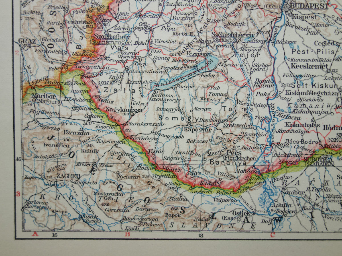 UNGARN alte Karte von Ungarn aus dem Jahr 1935 kleine originale Vintage-Landkarte aus den Niederlanden mit ethnographischer Karte
