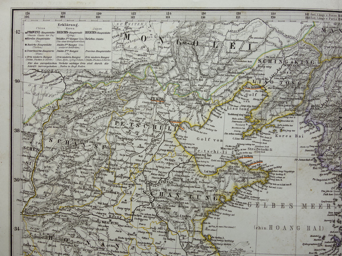 Old map of Korea, China and Japan from 1868 Original antique map vintage poster with year
