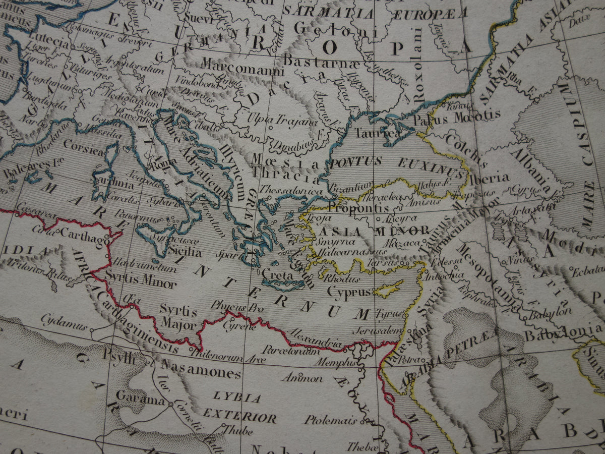 Ptolemy old world map from 1832 map of the classical world original antique hand-colored map with date history map