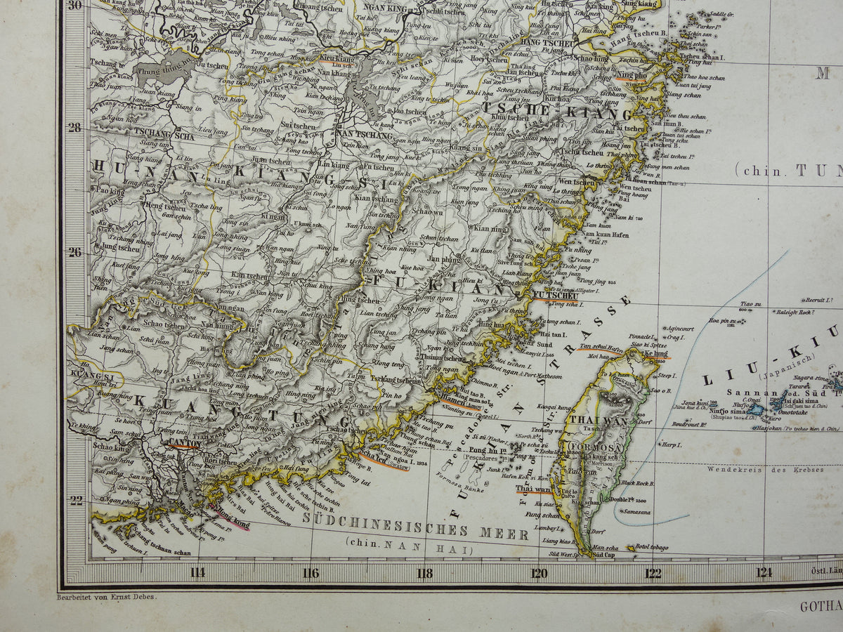 Old map of Korea, China and Japan from 1868 Original antique map vintage poster with year