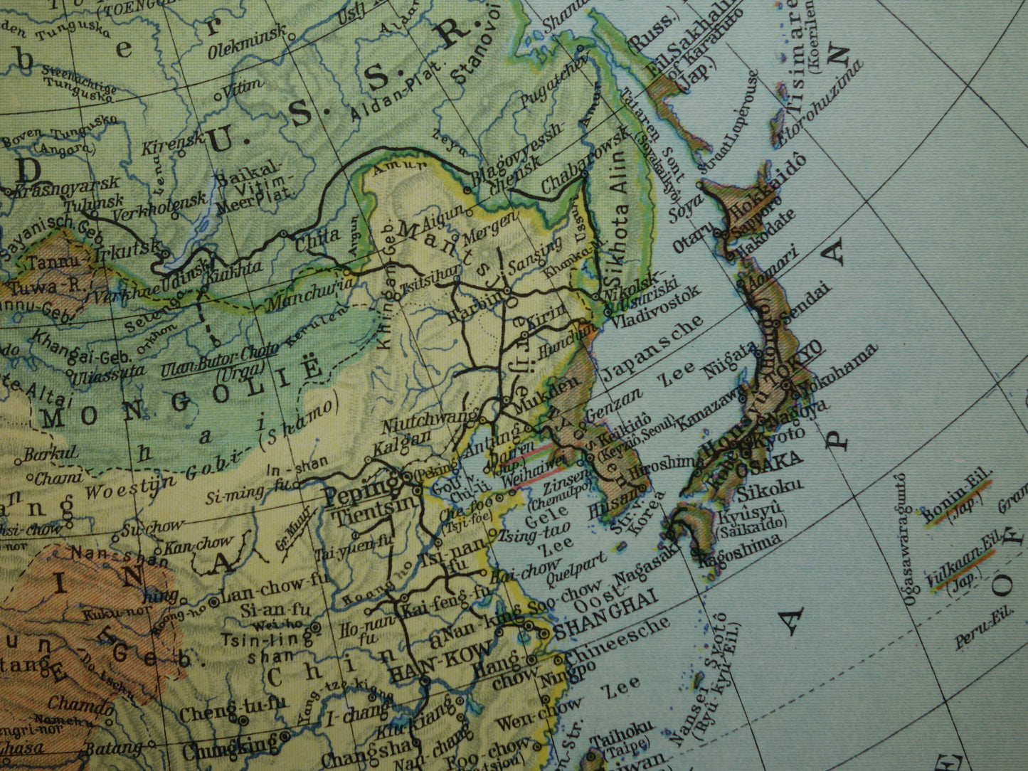 ASIA old map of continent Asia from 1936 original Dutch vintage map