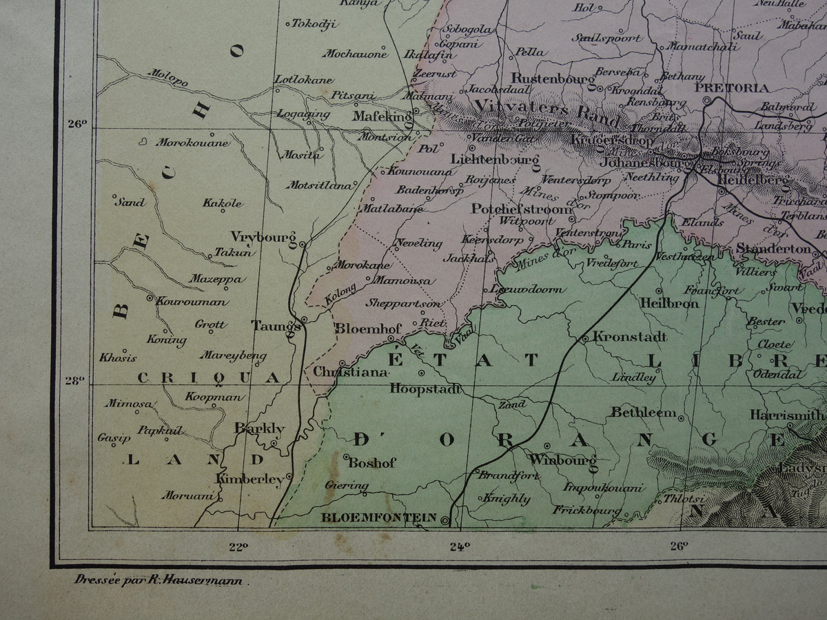 Zuid-Afrika Oude kaart van Zuid-Afrikaansche Republiek Transvaal 1896 originele antieke print ZAR vintage kaarten
