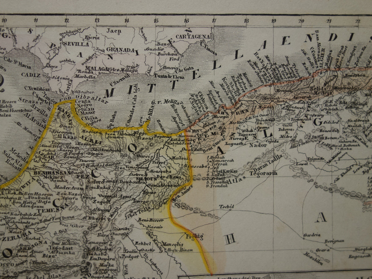 MOROCCO old map of Morocco Algeria and Tunisia 1849 original antique map Algiers Constantine and Marakesh map