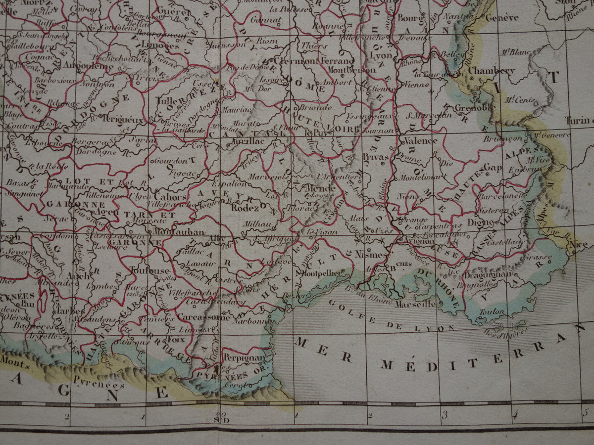 FRANCE old French map of France from 1833 original antique hand-colored map French departments