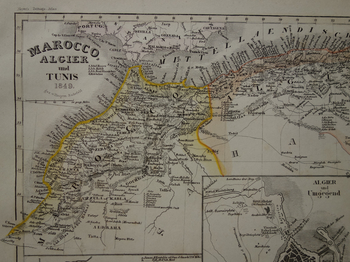 MOROCCO old map of Morocco Algeria and Tunisia 1849 original antique map Algiers Constantine and Marakesh map