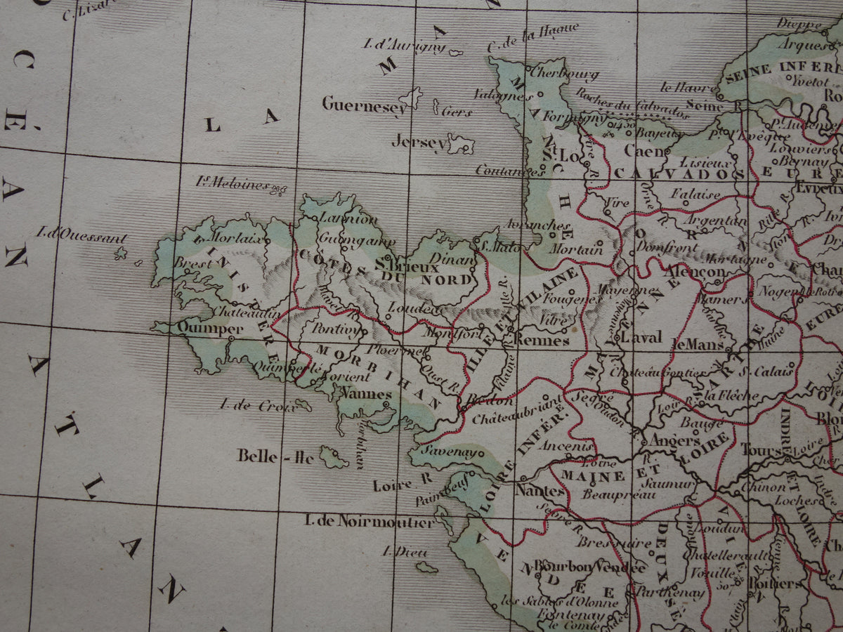 FRANCE old French map of France from 1833 original antique hand-colored map French departments