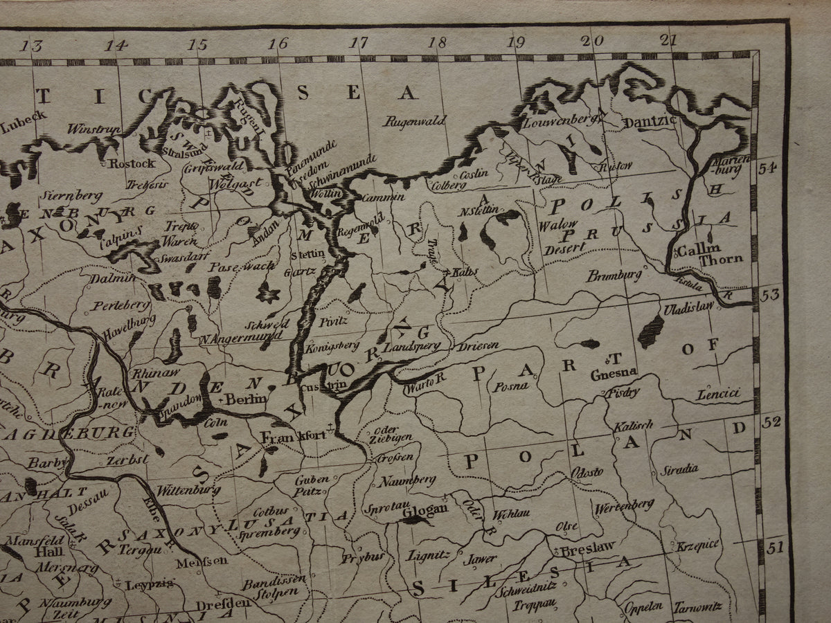DUITSLAND landkaart 200+ jaar oude kaart van Duitsland / Pruissen / Polen / Tsjechië originele antieke z/w gravure Duitsland