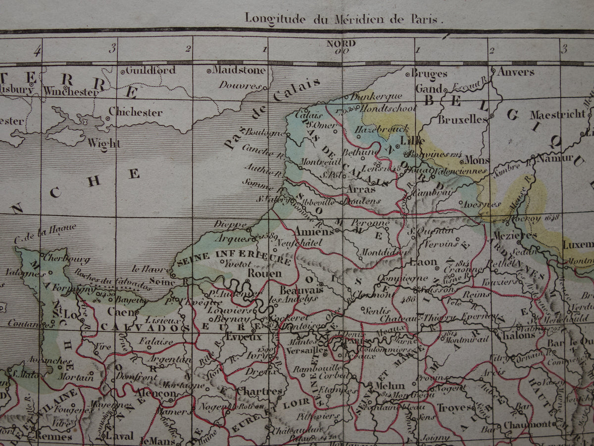 FRANCE old French map of France from 1833 original antique hand-colored map French departments