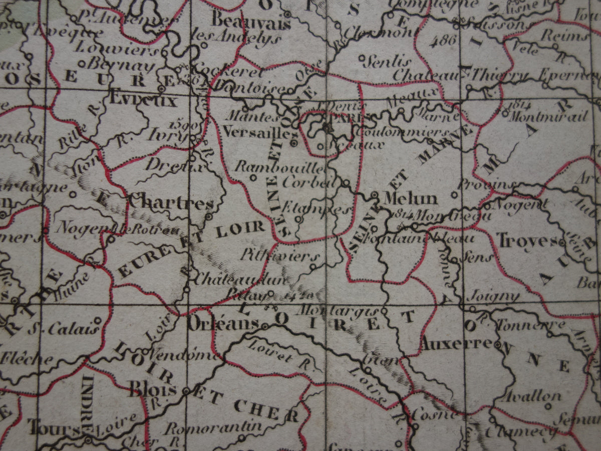 FRANCE old French map of France from 1833 original antique hand-colored map French departments