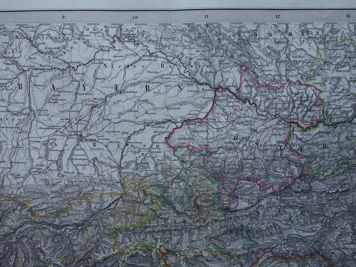 AUSTRIA old map of Austria with Slovenia and Venice in 1872 Antique large hand-colored map Vienna Graz Tyrol