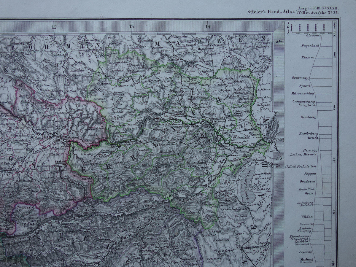 AUSTRIA old map of Austria with Slovenia and Venice in 1872 Antique large hand-colored map Vienna Graz Tyrol