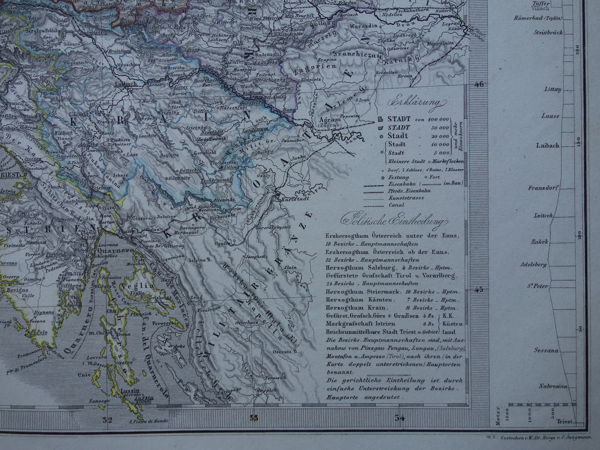 AUSTRIA old map of Austria with Slovenia and Venice in 1872 Antique large hand-colored map Vienna Graz Tyrol