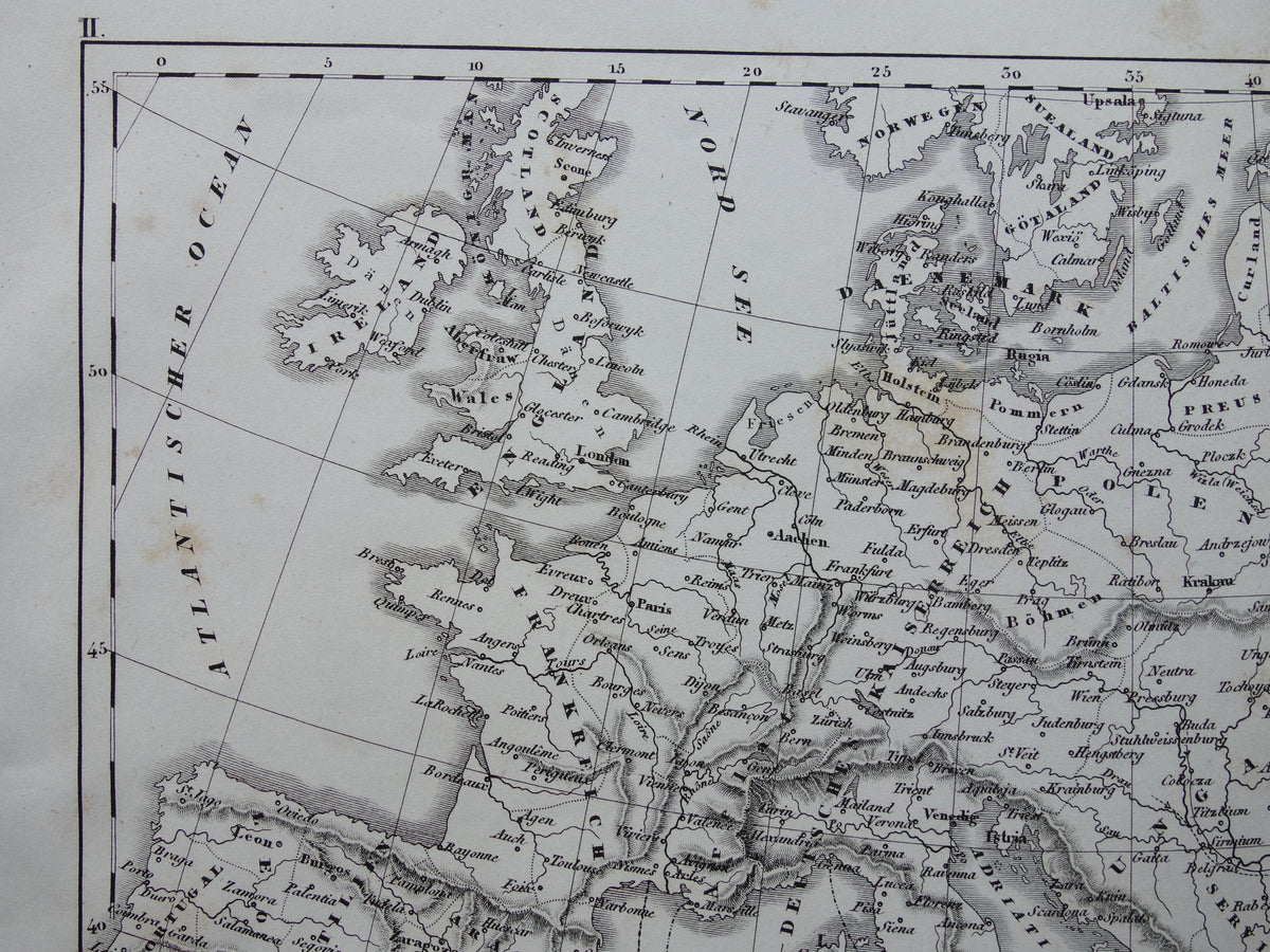 Antique Map of EUROPE During Crusades 175+ Year Old Map of Continent from 1849 - Original Vintage Historical Maps