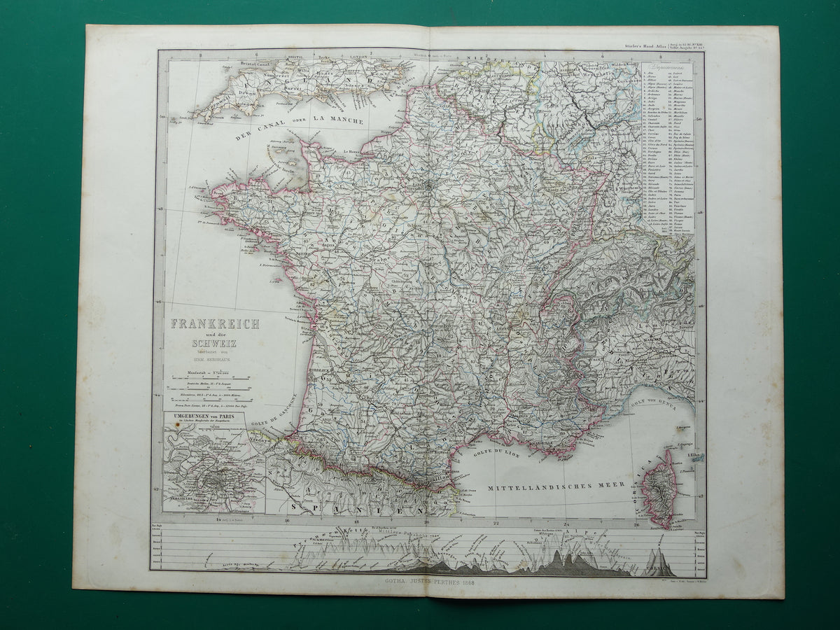 old map of France from 1868 for sale