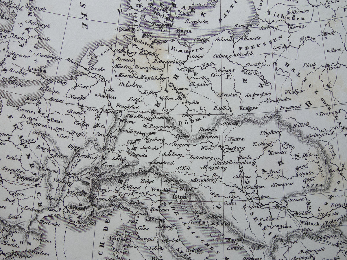 Antique Map of EUROPE During Crusades 175+ Year Old Map of Continent from 1849 - Original Vintage Historical Maps