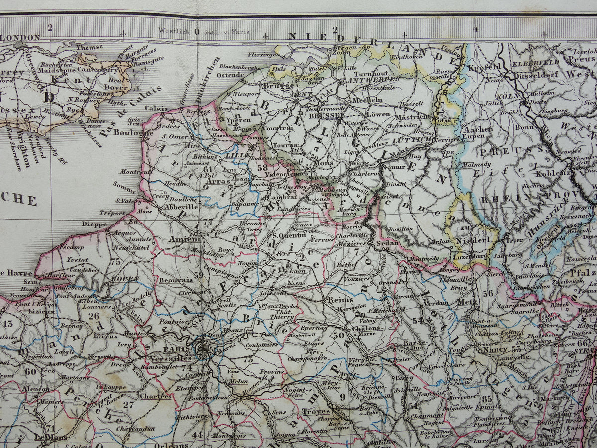 FRANKRIJK oude landkaart van Frankrijk 1868 originele oude handgekleurde kaart met jaartal